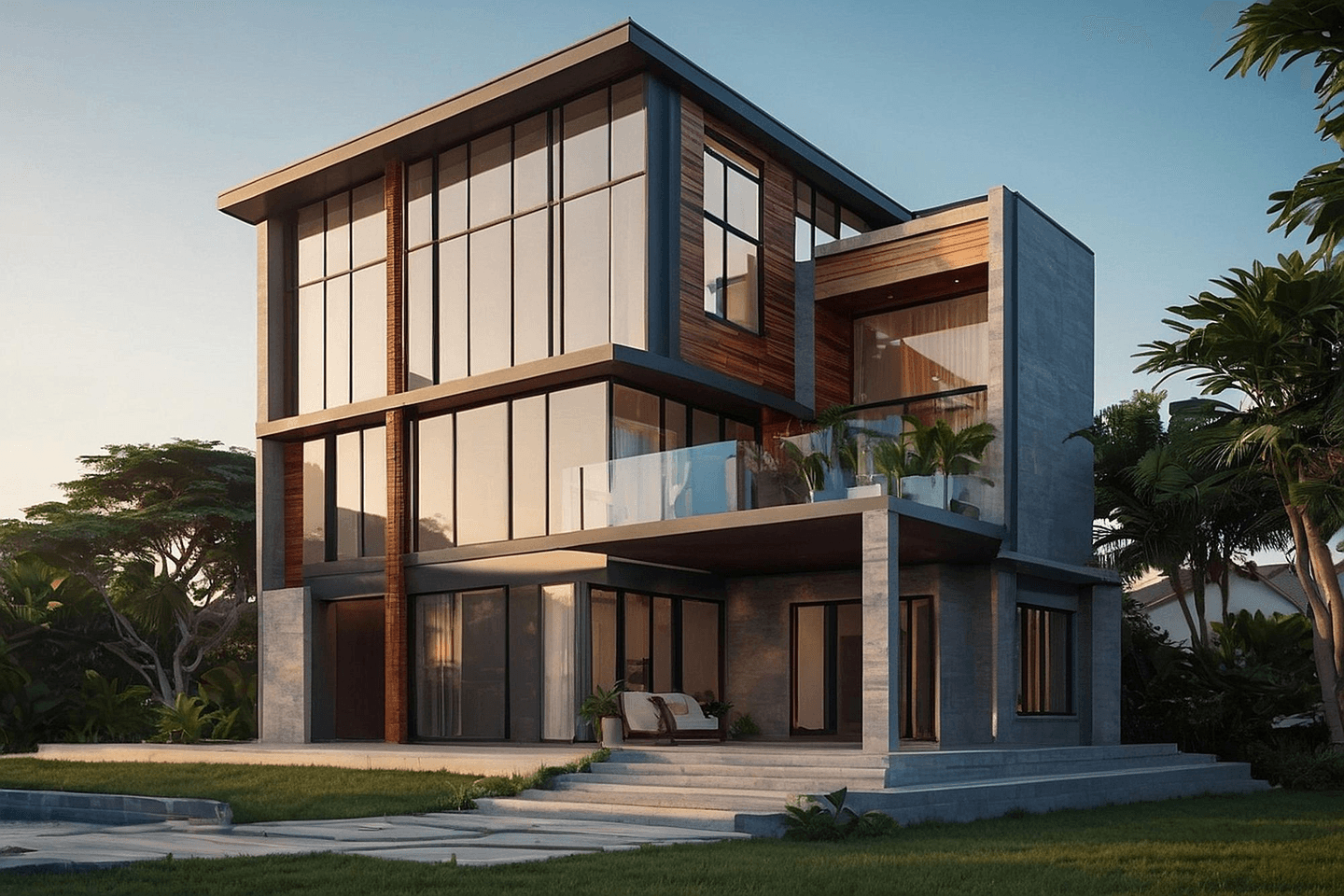 مشروع فيلا سكنية بتصميم معماري حديث وتشطيب حجري وخشب